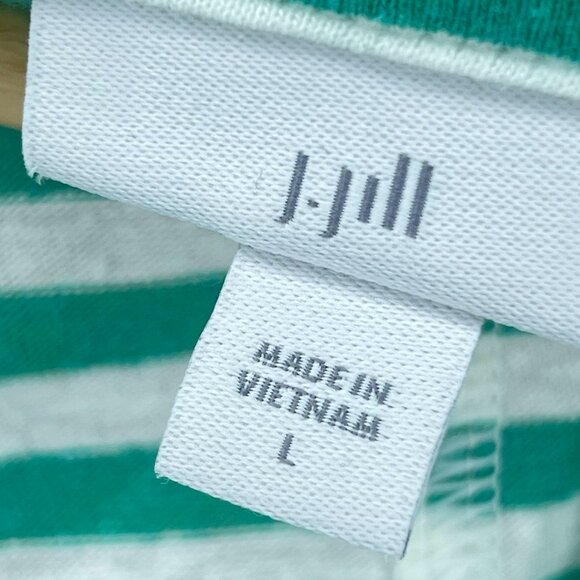 J. Jill Women's Green White Stripe Linen Blend V-Neck Relaxed Fit Tee Top Large - Picture 8 of 10